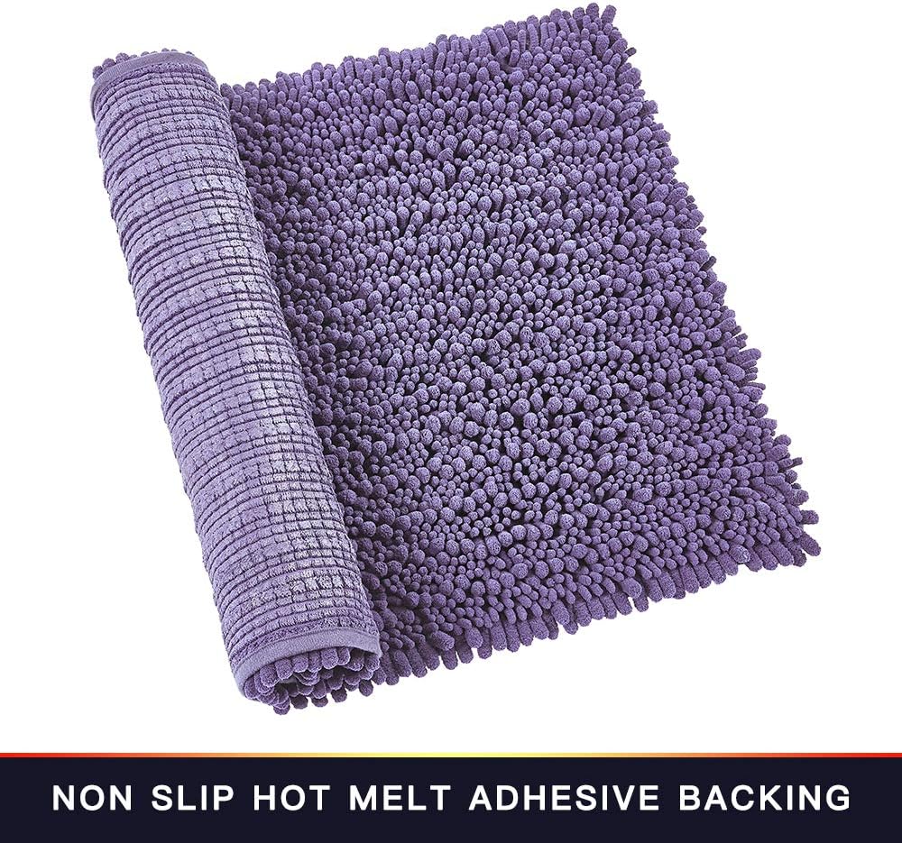Walensee Bathroom Rug Non Slip Bath Mat (32x20 Inch Lavender) Water Absorbent Super Soft Shaggy Chenille Machine Washable Dry Extra Thick Perfect Absorbant Best Large Plush Carpet for Shower Floor