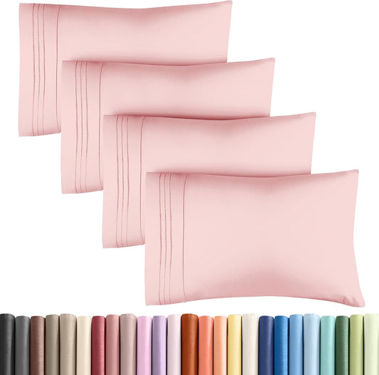 Queen Pillow Cases Set of 4 - Ultra Soft Hotel Quality Pillowcase Covers - Comfy, Cozy & Wrinkle Free - Shrinkage, Stain & Fade Resistant - Machine Washable Pillow Protectors - 4 Piece Set - Baby Pink