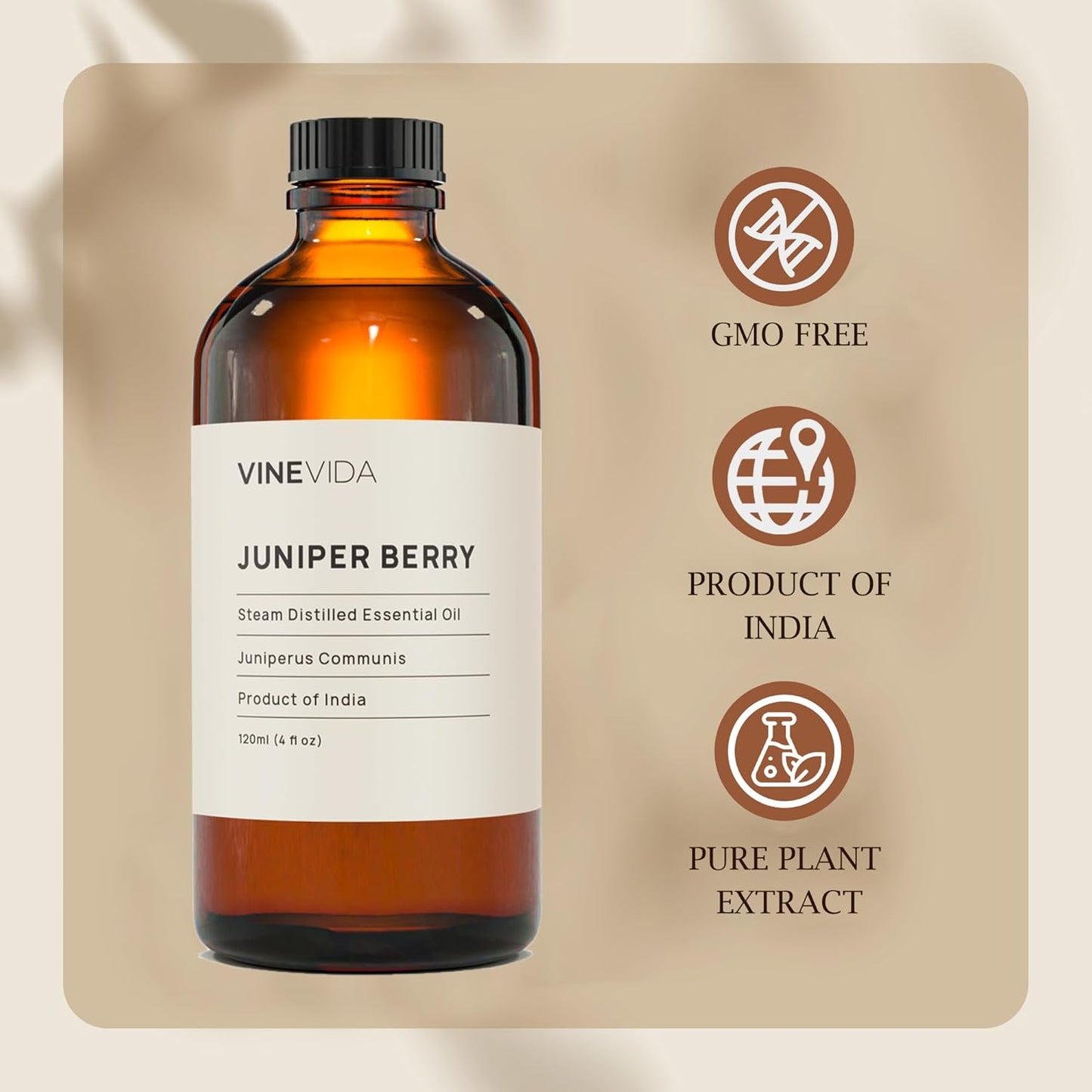 VINEVIDA Juniper Berry Essential Oil 4 oz - Undiluted Juniper Berry Oil 4 oz - Juniper Berry Candle Oil Scent - DIY Candle Scents for Candlemaking - Bulk Essential Oil for Soap Making Safe for Skin