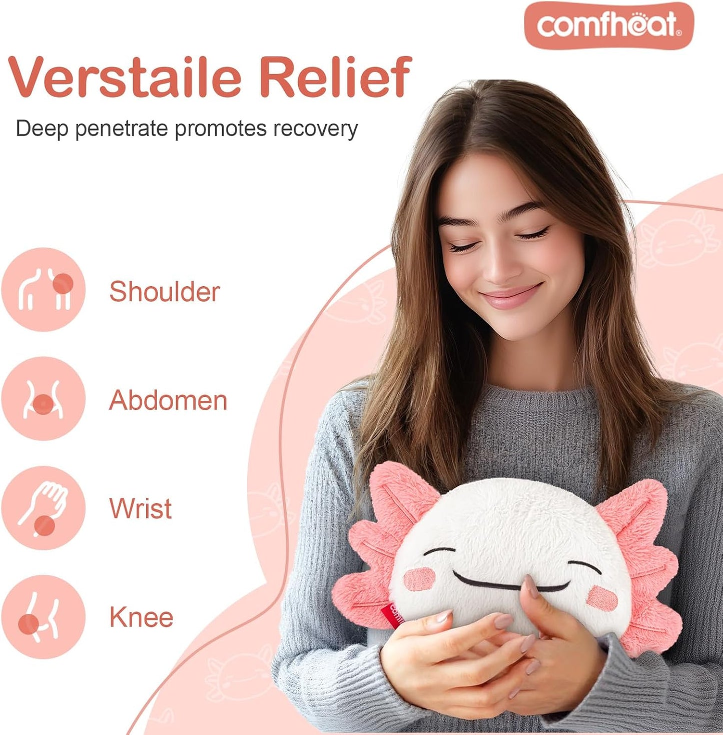 Cute Axolotl Microwave Heating Pad for Pain Relief, Unscented Microwavable Heating Pads for Cramps, Neck Shoulder, Muscles, Natural Moist Heat Pack with Washable Cover