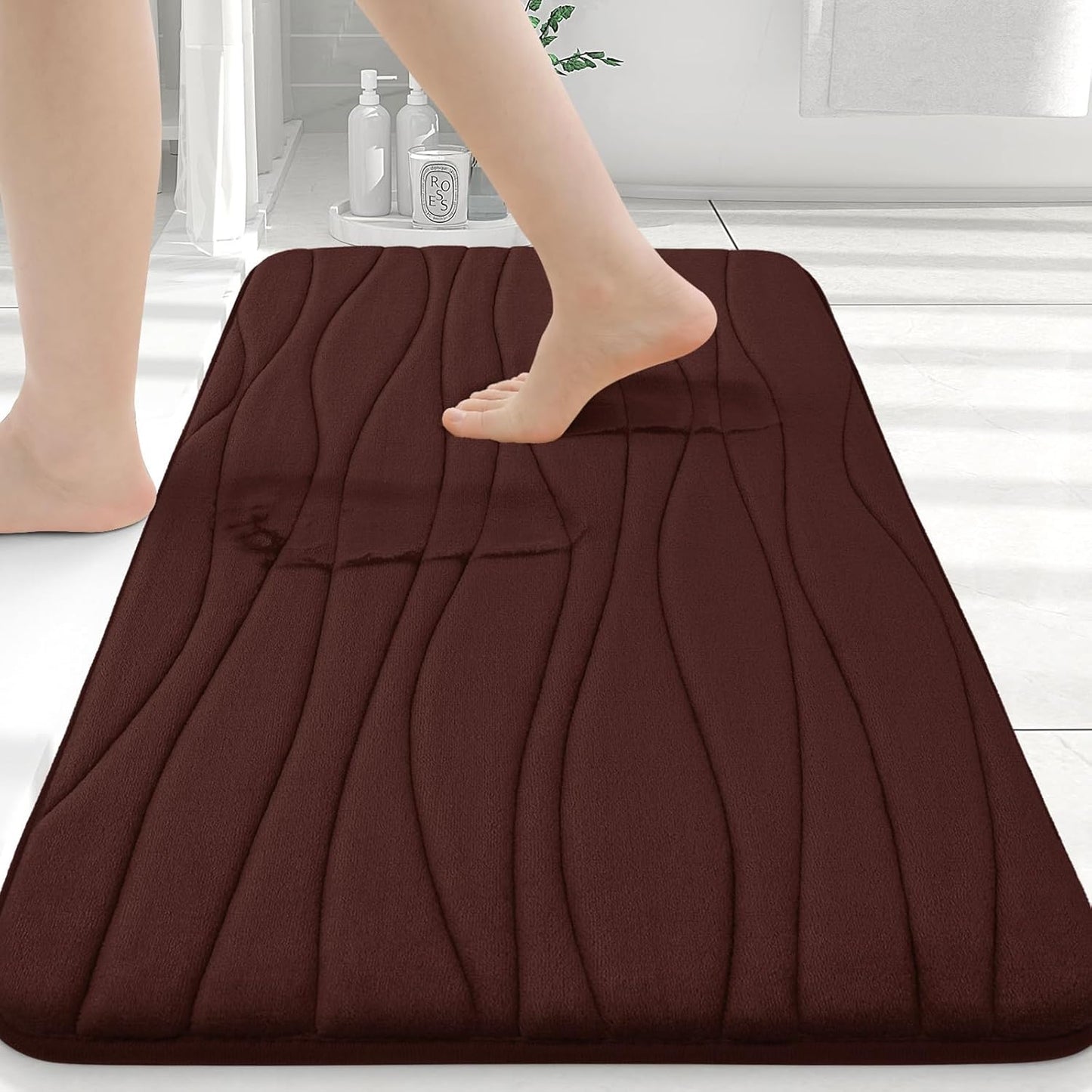 Buganda Memory Foam Bathroom Rug Mat 30x20, Extra Soft and Absorbent Bath Mats, Non-Slip and Machine Washable Bath Rugs for Bathroom Floor,Tub and Shower, Brown
