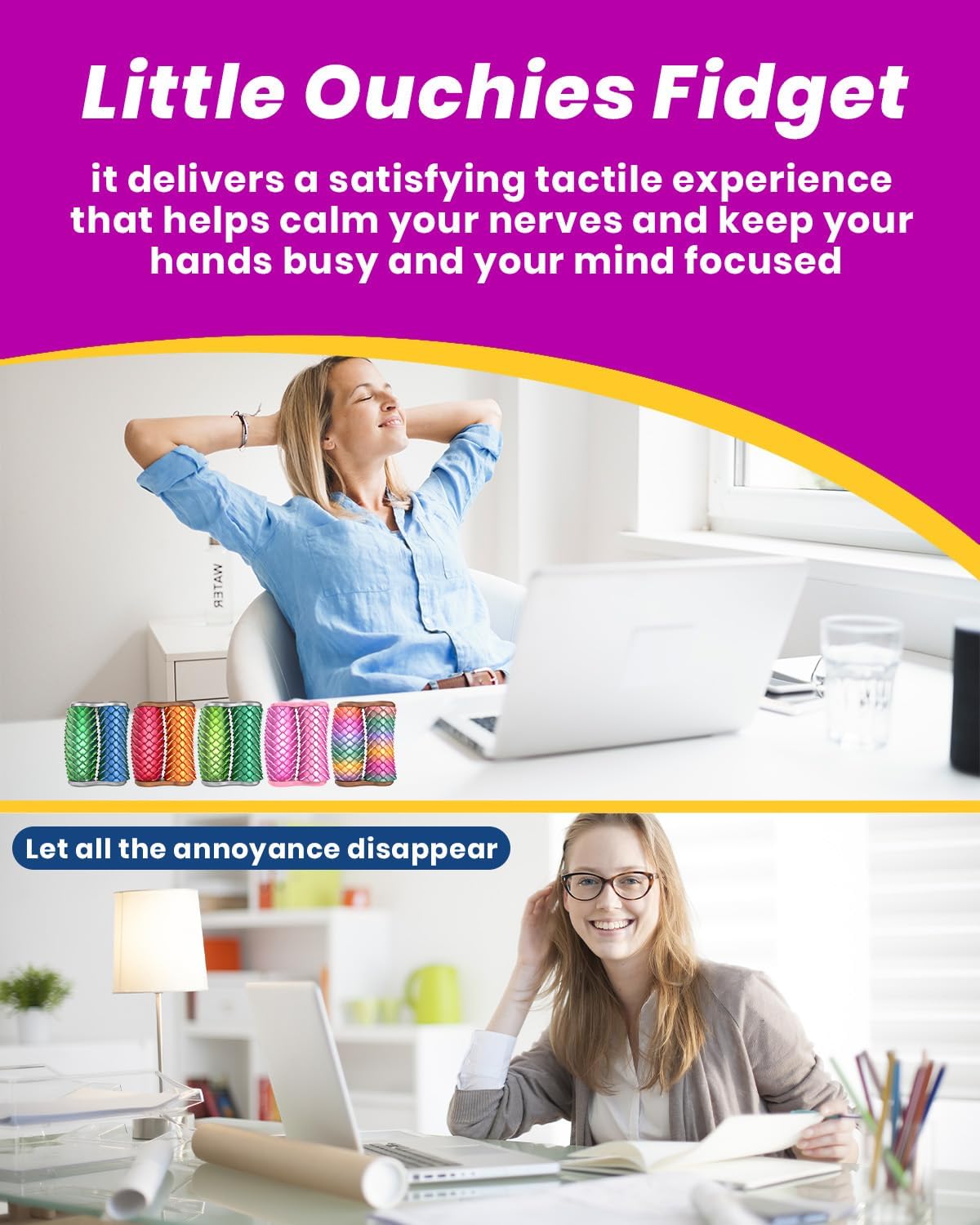 2PCS Little Ouchies Fidget,Dual Roller Fidget, Portable Pain Stim Toy for Adults, 3D Printed Stress Relief Hand Massager, Office & Leisure Anxiety Relief Tool, Unique Novelty Present (Pink)