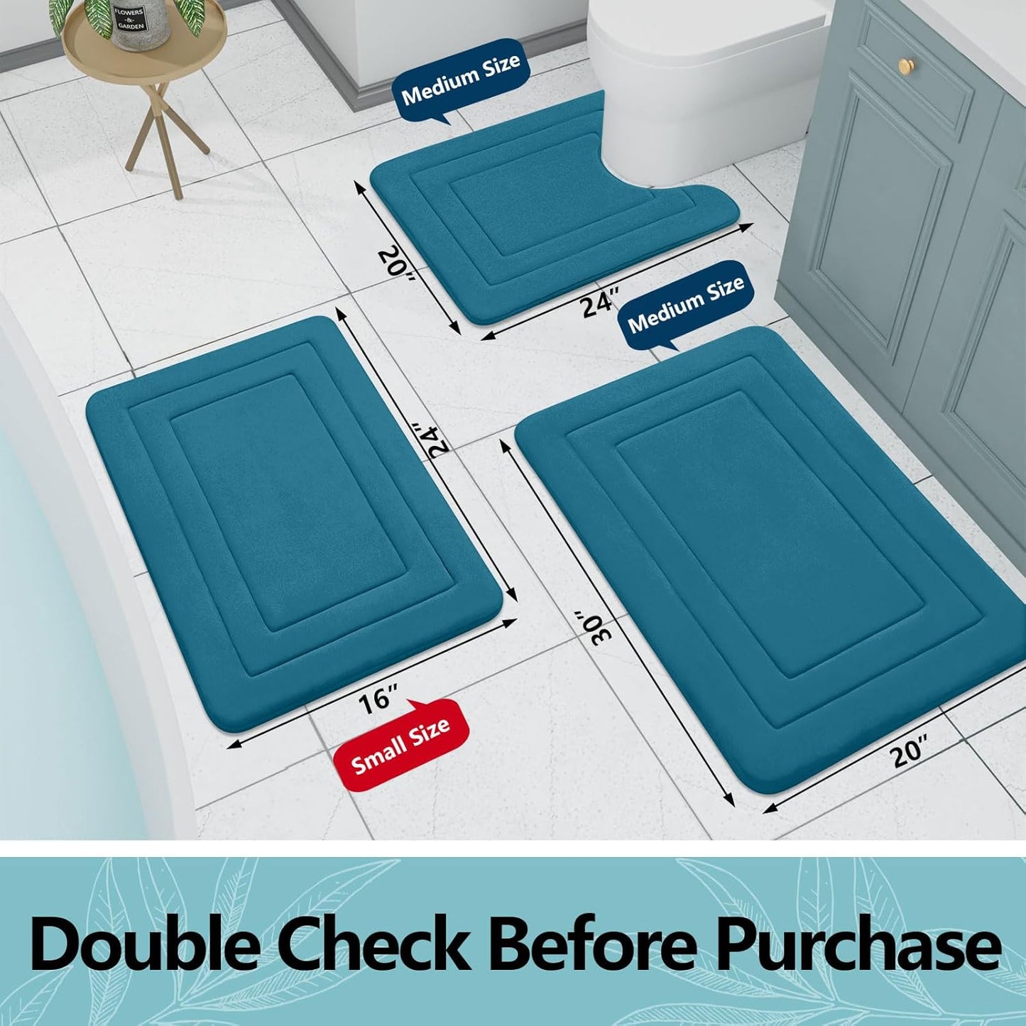Arotive Memory Foam Bathroom Rug Mat 36x24, Ultra Soft and Absorbent Bath Mat, Machine Wash Dry, Comfortable Bath Rug Carpet for Bathroom Floor, Tub and Shower, Peacock Blue