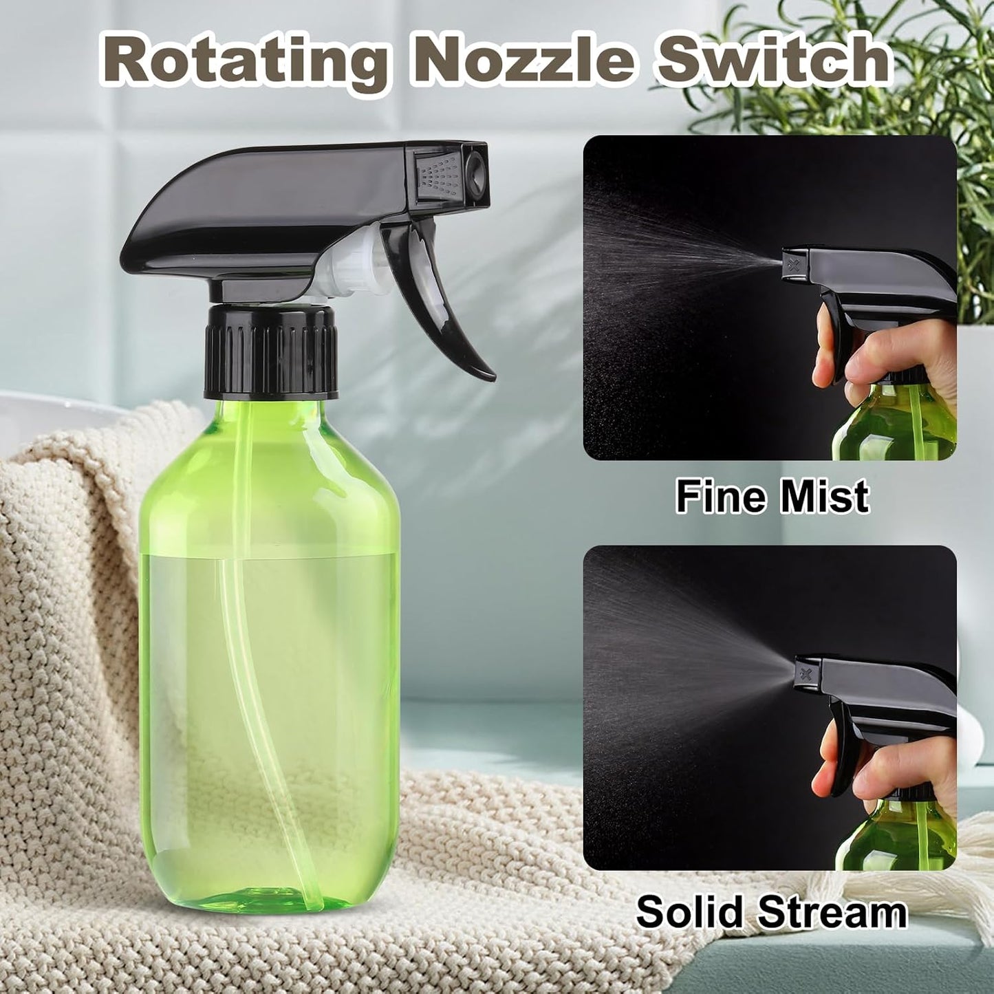 Bynccea Plastic Spray Bottles 2 Packs - 10 oz/300 ml Empty Water Spray Bottles - BPA Free Plastic Refillable Containers for Hair, Gardening, Plants