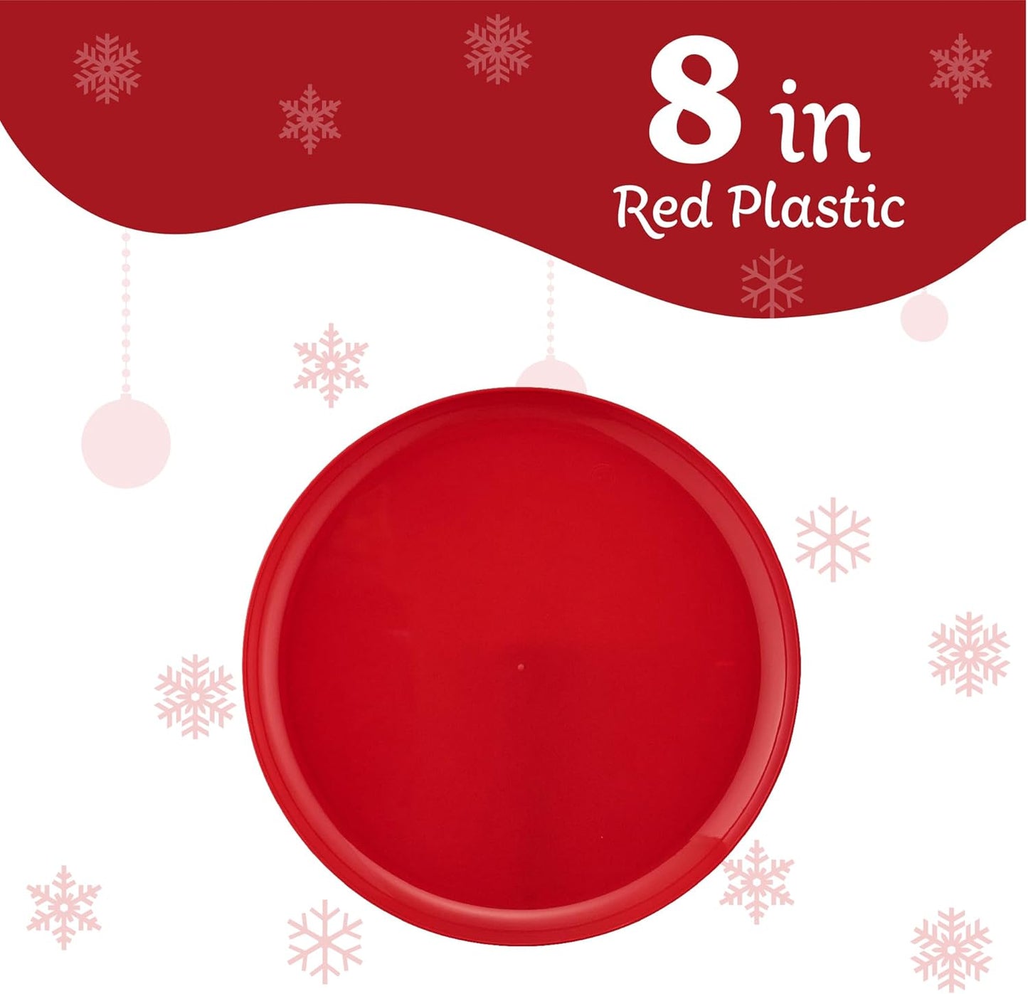 PLASTICPRO 30 Pack 8.6'' Christmass Red Plastic Party Plates Edge Collection Premium heavyweight Elegant Disposable Tableware Dishes