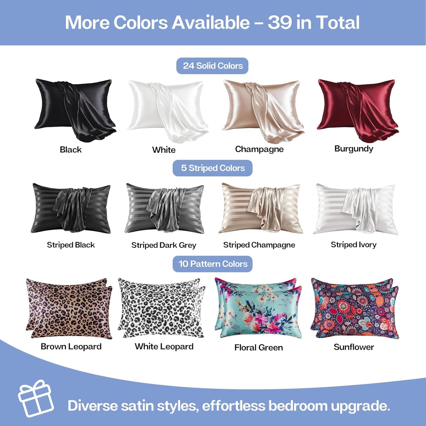 MR&HM Satin Pillowcase for Hair and Skin, Silk Satin Pillowcase 2 Pack, Queen Size Pillow Cases Set of 2, Silky Pillow Cover with Envelope Closure (20x30, Sky Blue)