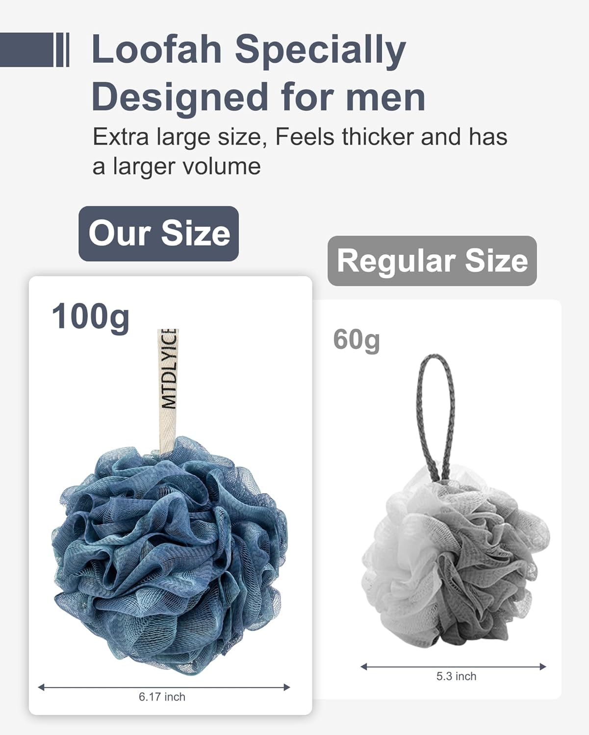 Loofah Sponge, XXL Large Loofah 100g 4 Pack, Bath Sponge Soft Mesh Shower Loofah for Men, Body Scrub, Shower Pouf Bath Accessories, for Body Wash, Soap (Blue)