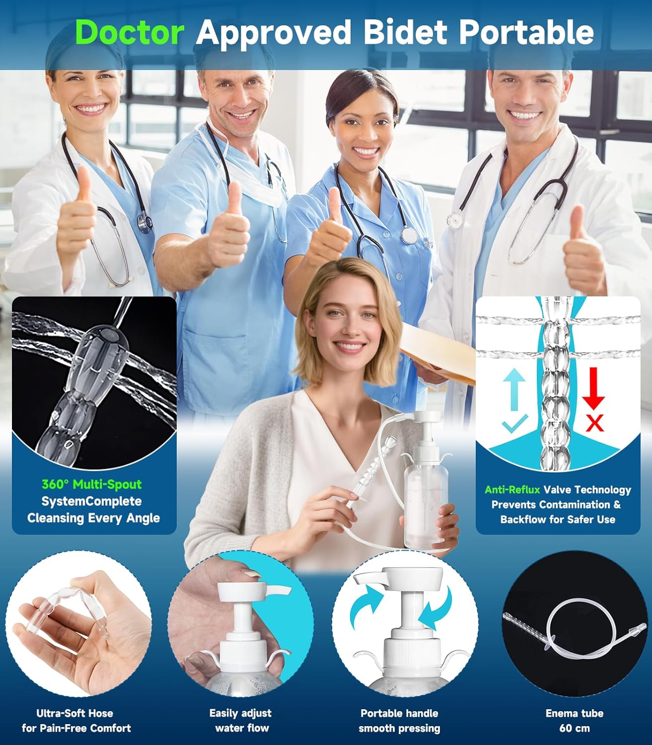 Vaginal Douche Cleaner - Anti Back-Flow Anal Douche Vagina Cleaning Kit, Enema Kit for Colon Cleansing,Manual Pressure and Nozzle Tips Enemas for Vaginal Douche for Women (330ML)