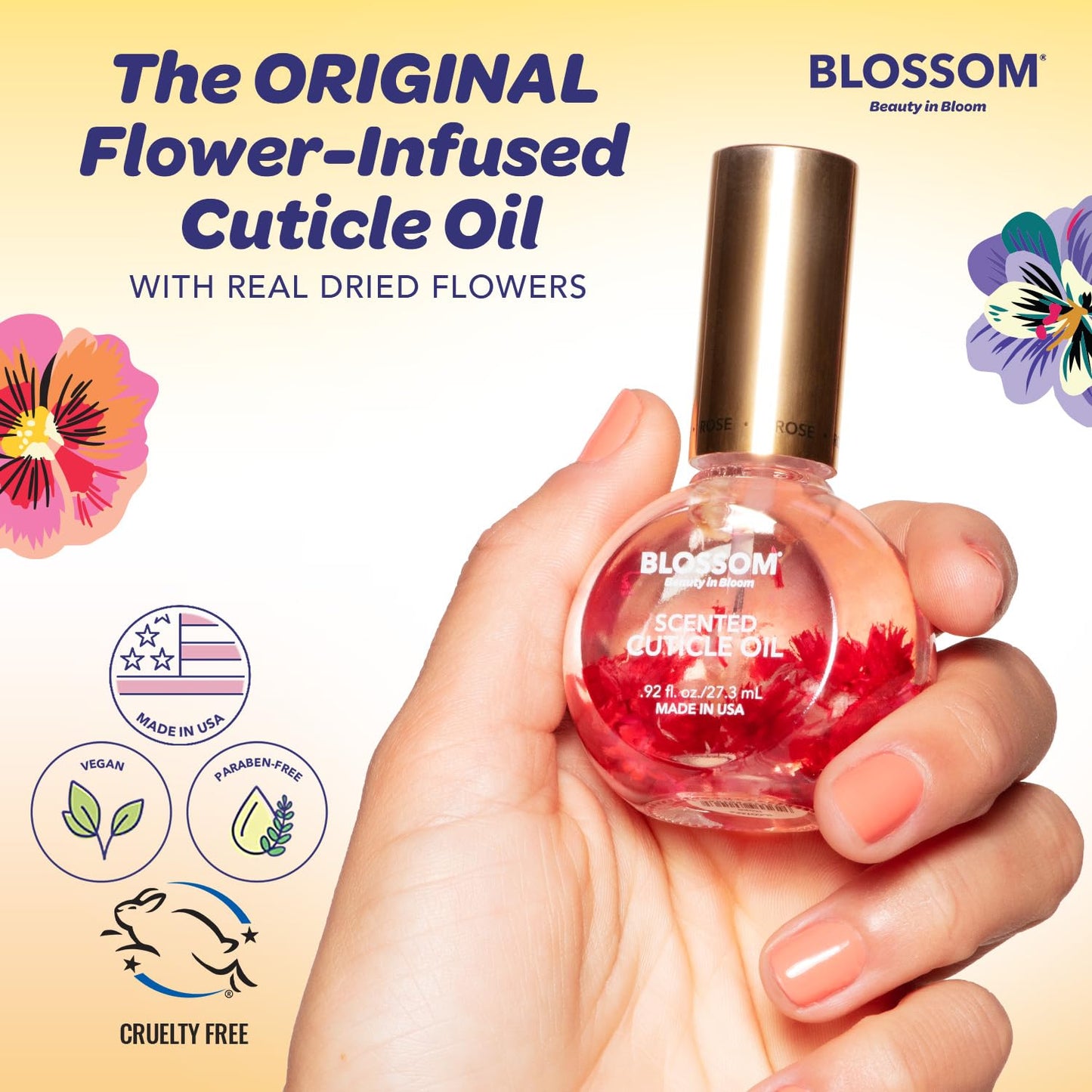 Blossom Cuticle Oil for Nails, Hydrating, Moisturizing, Gourmand Scented Nail Oil Cuticle Care, Infused with Real Flowers, Made in USA, 0.5 fl. oz, Glazed Donut