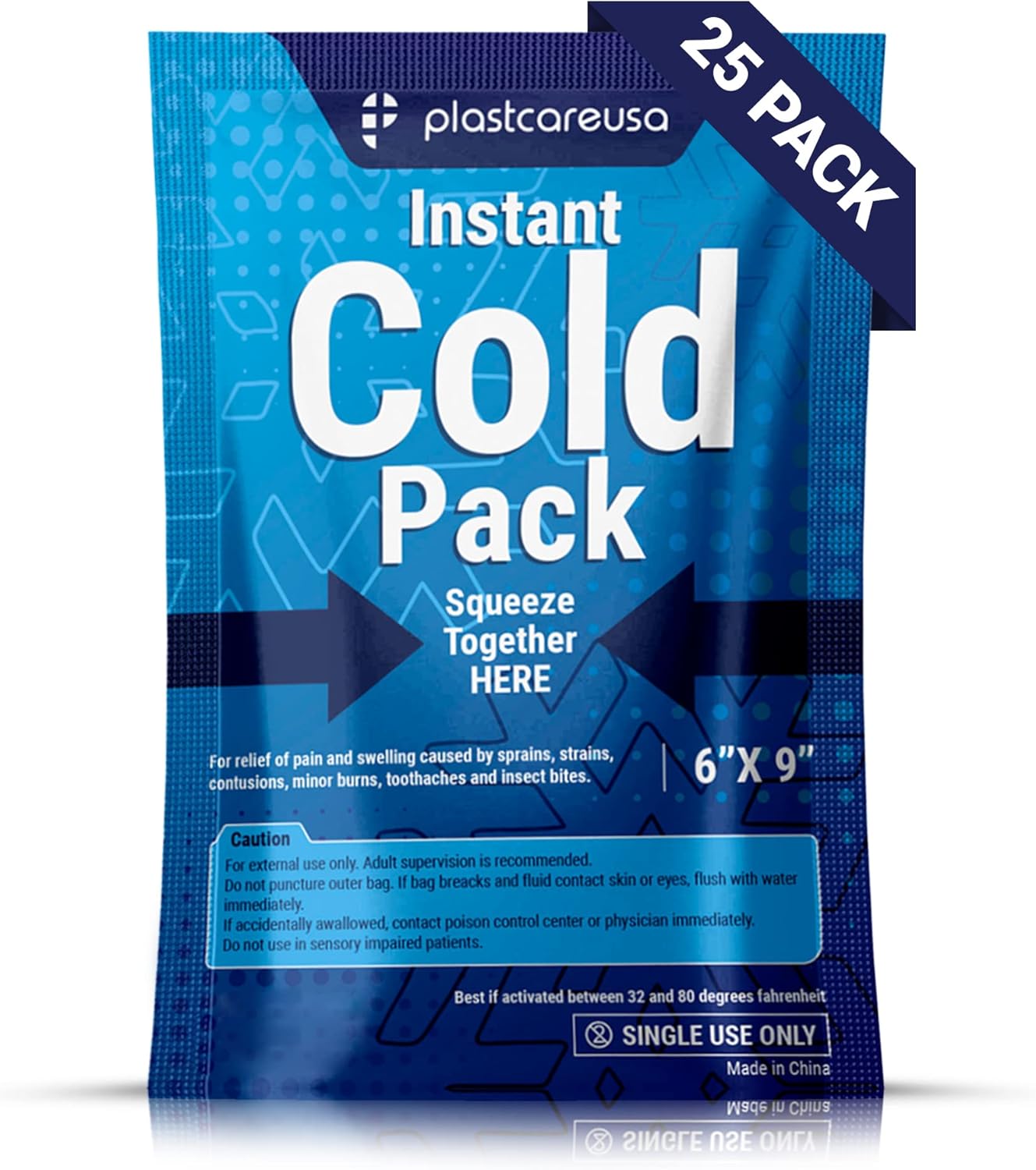 25 Pack 6" x 9" Disposable Ice Packs for Injuries, Swelling, Muscle & Joint Aches, Sprains & Abrasions - Easy to Use Disposable Cold Compress for Pain Relief - PlastCare USA Instant Cold Packs