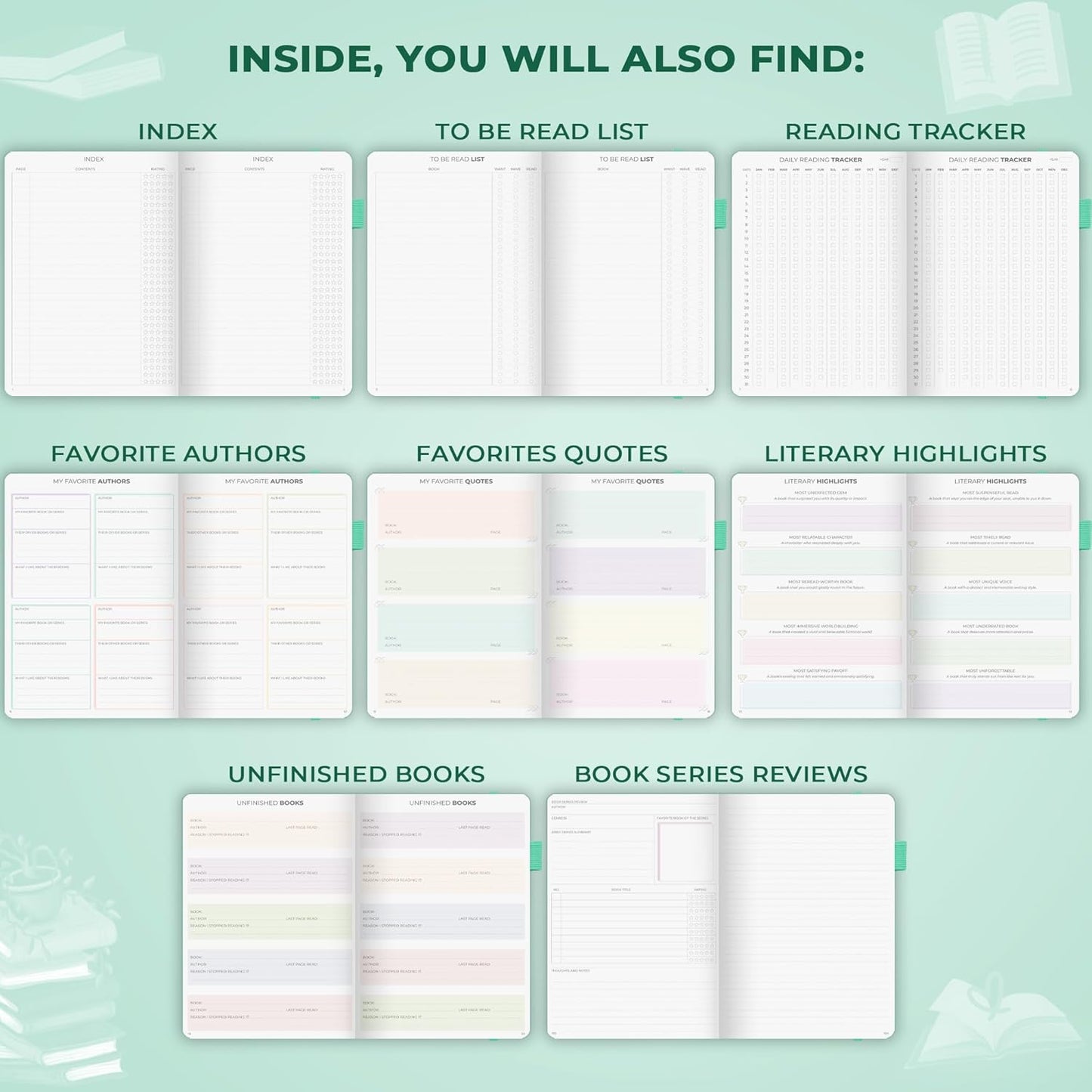 Clever Fox Reading Journal Premium – Review Log Notebook with Reading Tracker – Gifts & Accessories for Book Lovers, Adults & Kids (Mint Cream)