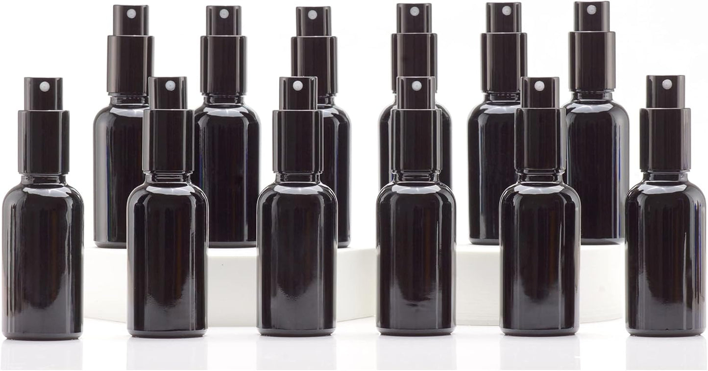 YIZHAO Black Glass Spray Bottles 1oz, with Small Fine Mist Spray, Metal Cap, Refillable for Essential Oil,Travel,Cleaning,Perfume,Aromatherapy,Makeup – 24 Pcs