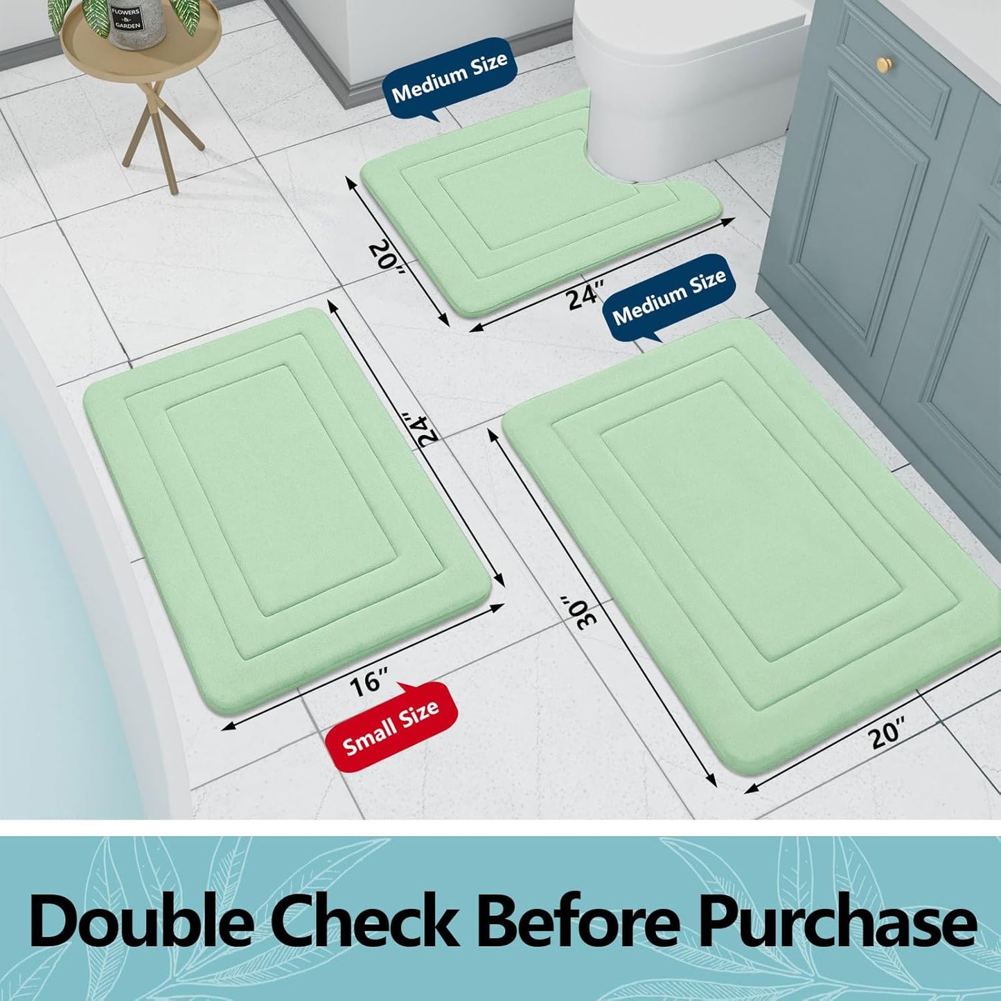 Arotive Memory Foam Bathroom Rug Mat 47x20, Ultra Soft and Absorbent Bath Mat, Machine Wash Dry, Comfortable Bath Rug Carpet for Bathroom Floor, Tub and Shower, Sage Green