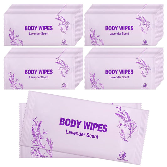 Body Wipes Individually Wrapped, 100 Pack Adult Bath Wipes No Rinse Extra Large Thick (11.8"x7.9"), Suitable for Camping, Gym and Travel, Lavender Scent