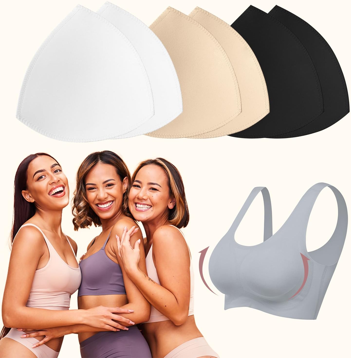 Bra Pad Insert,Removable Sport Bra Cup Triangle Breathable & Reusable Bra Pad for Yoga Bra,Swimsuits,Bikini