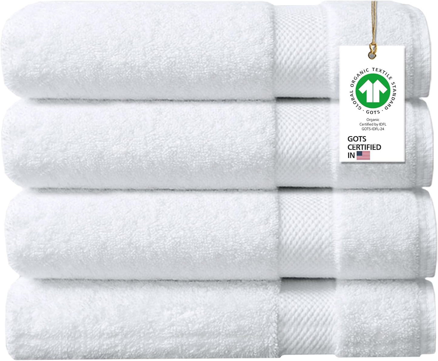 Delara 100% Organic Cotton Towels 650 GSM Plush Feather Touch Quick Dry Bath Towel, Pack of 4 GOTS Certified, Oeko-Tex Green Certified, Organic Cotton Bath Towel, 30"X58"
