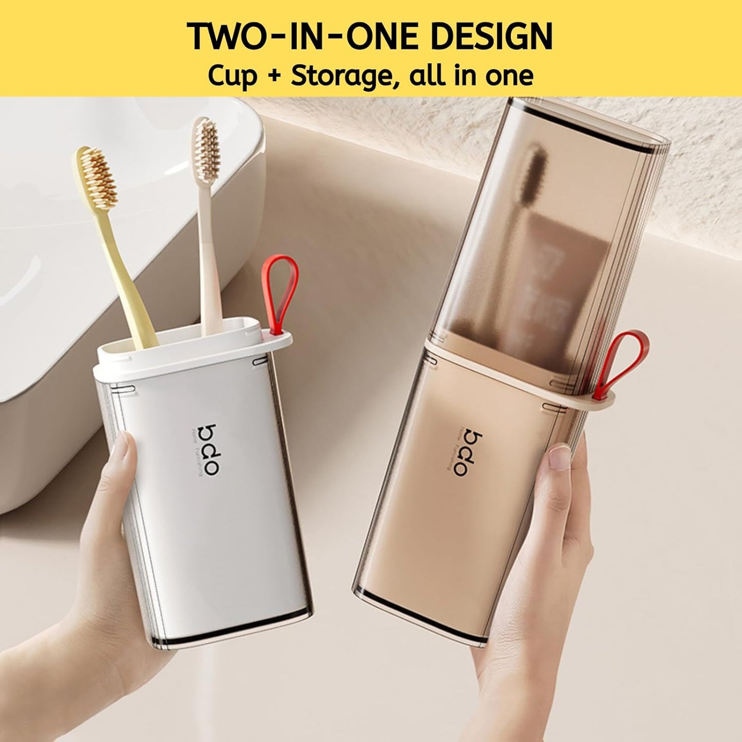 Toothbrush Travel Case, 2 in 1 Toothbrush Holder and Rinse Cup, Large Capacity Toothbrush Cup with Cover, Portable Travel Toothbrush Holder for Traveling, Camping, Trip - 1Pcs - Grey&White