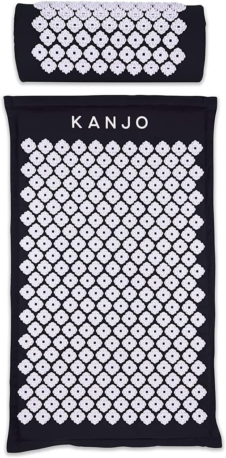 Kanjo Acupressure Mat and Pillow Set for Back Pain Relief & Neck Pain Relief, with Pressure Points for Muscle Pain Relief with Travel Bag - Black