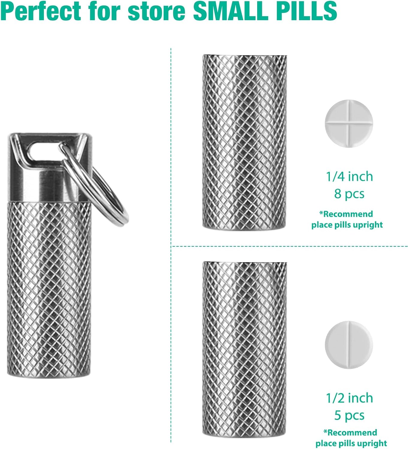 Opret Titanium Pill Container with Keychain & Necklace, Waterproof Pill Case for Emergency Aspirin & Nitroglycerin, Mini Pill Holder for Travel Purse Pocket EDC Accessory