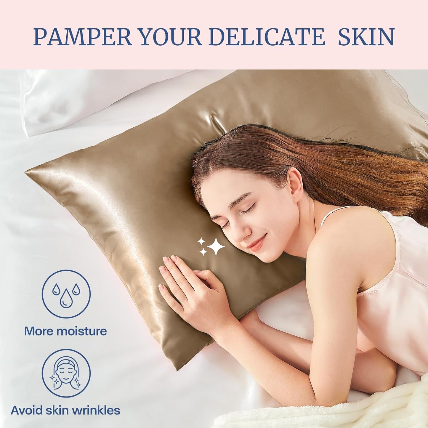 BEDELITE Satin Pillowcase for Hair and Skin, Super Soft and Cooling Similar to Silk Pillow Cases 2 Pack with Envelope Closure, Gift for Women Men(20"x36" King Size, Tawny Brown)