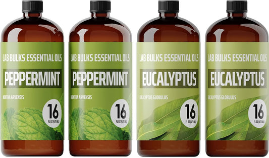 Bundle of Peppermint and Eucalyptus Essential Oils, 16 oz Bottles, for Diffusers, Home Care, Candles, Aromatherapy