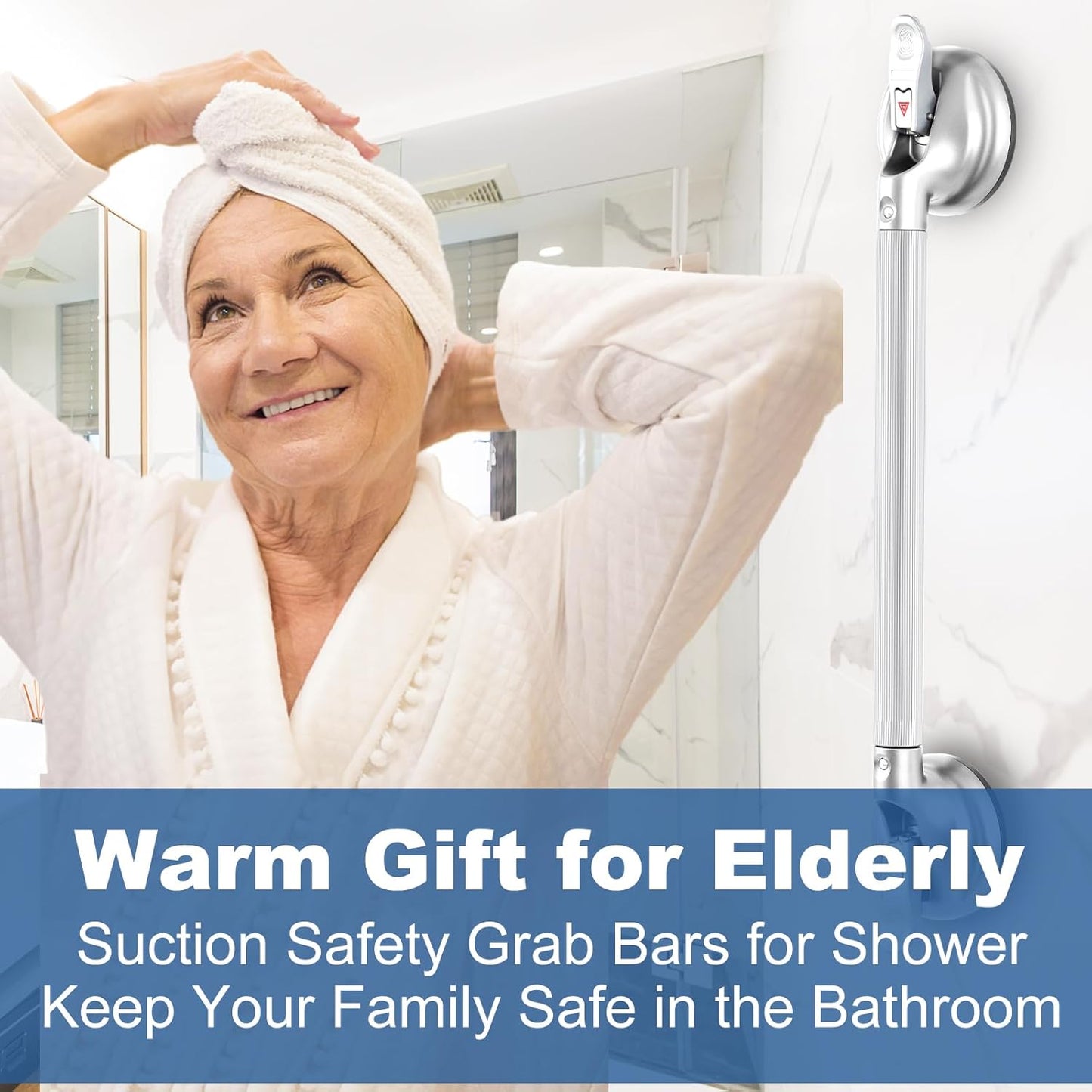 Shower Handle Upgraded 21 inch Grab Bar for Bathtub,Shower Handles with Strong Suction Cup,Bathroom Safety Grab Bar for Handicap Elderly Seniors and Disabled,Heavy Duty,Silver