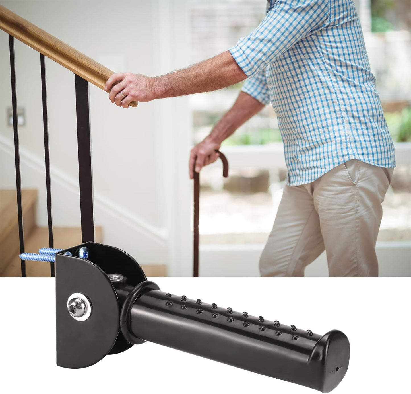 QWORK 2 Pack Folding Grab Bars for Stairs & Doorways, Flip-Up Assist Handle for Seniors, Handicap, Limited Mobility, Door Assistant Support Grip Handle, 300 lbs Capacity, Doorway Stair Assist Grab Bar