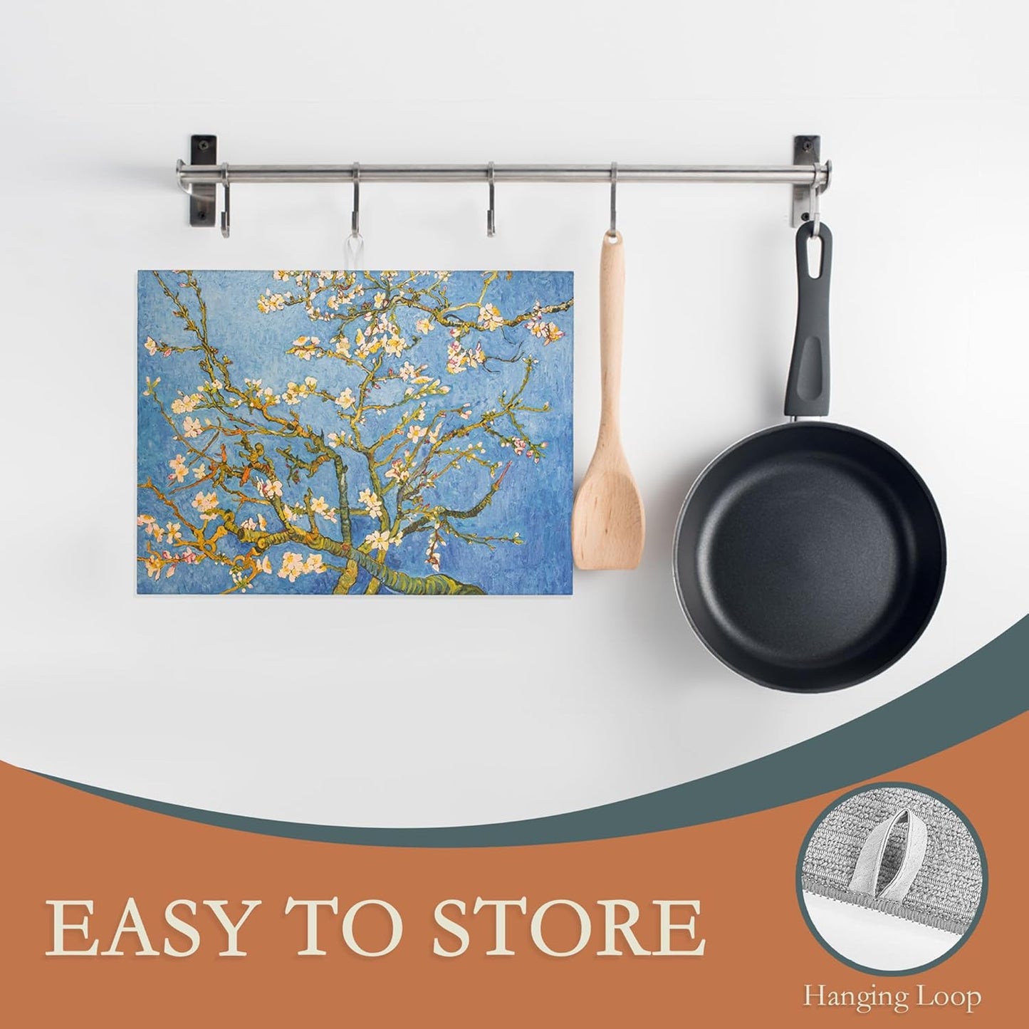 Almond Blossom Tree Dish Drying Mat for Kitchen Counter Decor,Flower Dish Drying Rack Pad Absorbent Reversible Microfiber for Coffee Tableware Sink Countertop 18x24 Inch