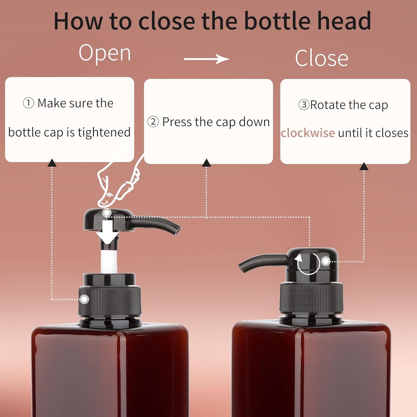 Pump Bottle Dispenser 22oz/650ml Jansburg 2Pack Refillable Square Plastic Lotion Dispenser Empty Lotion Pump Bottle for Essential Oil Lotion, Shampoo, Bathroom Travel Amber