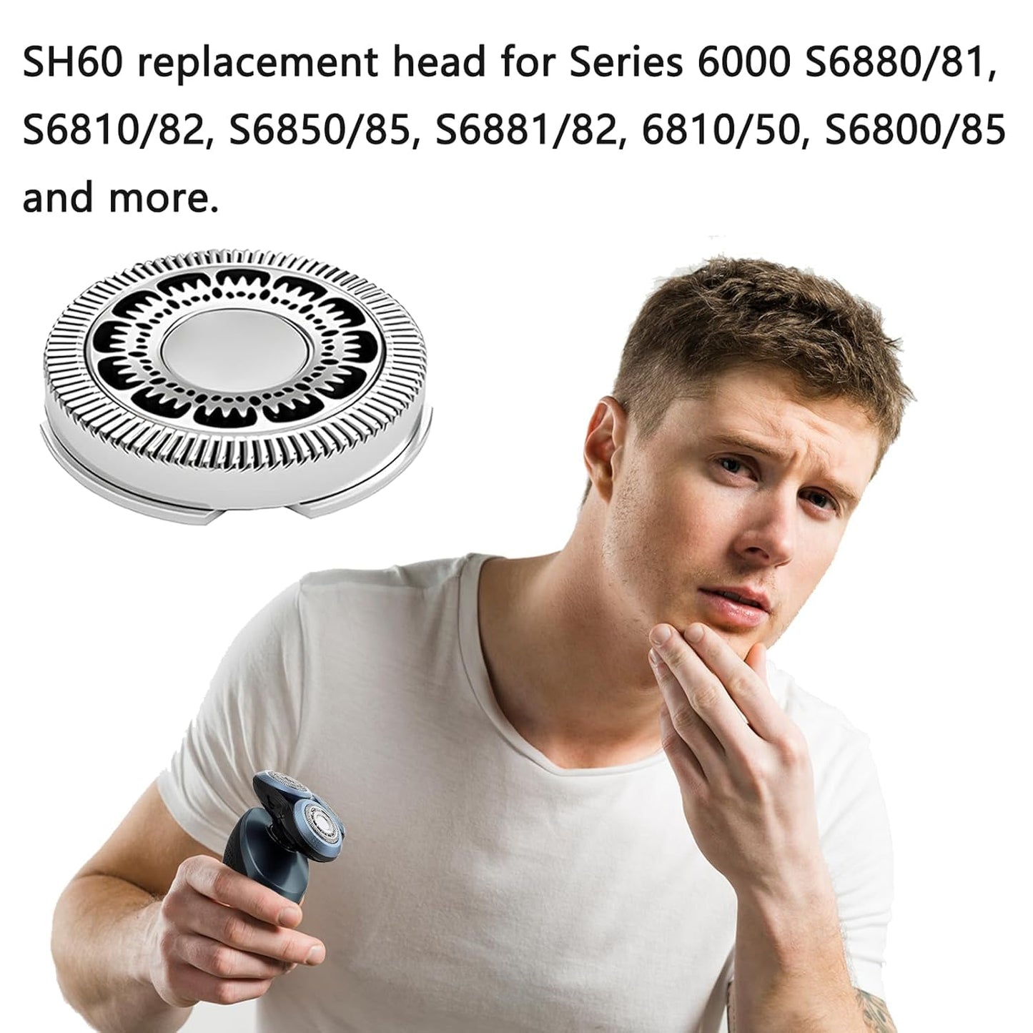 SH60 Replacement Head Series 6000 Compatible with Philips Norelco 6000 Replacement Heads Blades Shaver Razors for Philips Norelco Series 6000 Replacement Heads, for S6880/81 S6810/82 S6850/85, 6 Pack