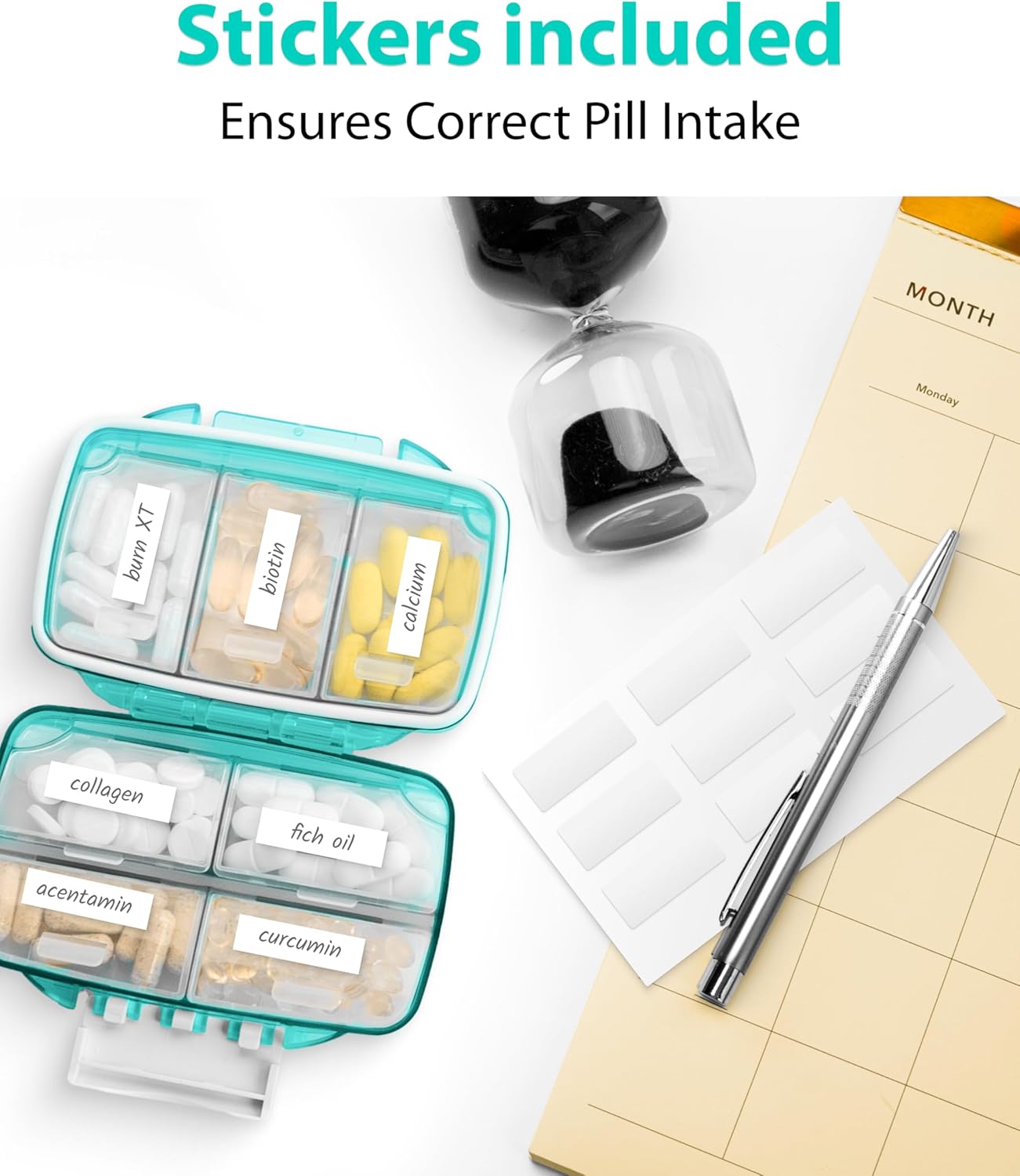 Travel Pill Organizer – Compact Medicine Kit for Purse, Portable Pharmacy Pill Box with Labels, Moisture-Proof Vitamin & Supplement Holder with 7 Secure Compartments for Home & Travel