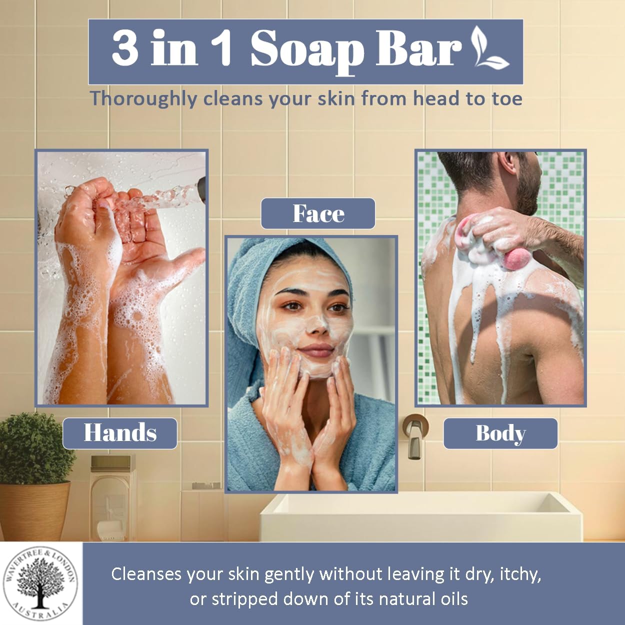 Wavertree & London Gin & Tonic Scented Natural Soap Bar, 7oz Moisturizing French Triple Milled Soap Bar for Women & Men