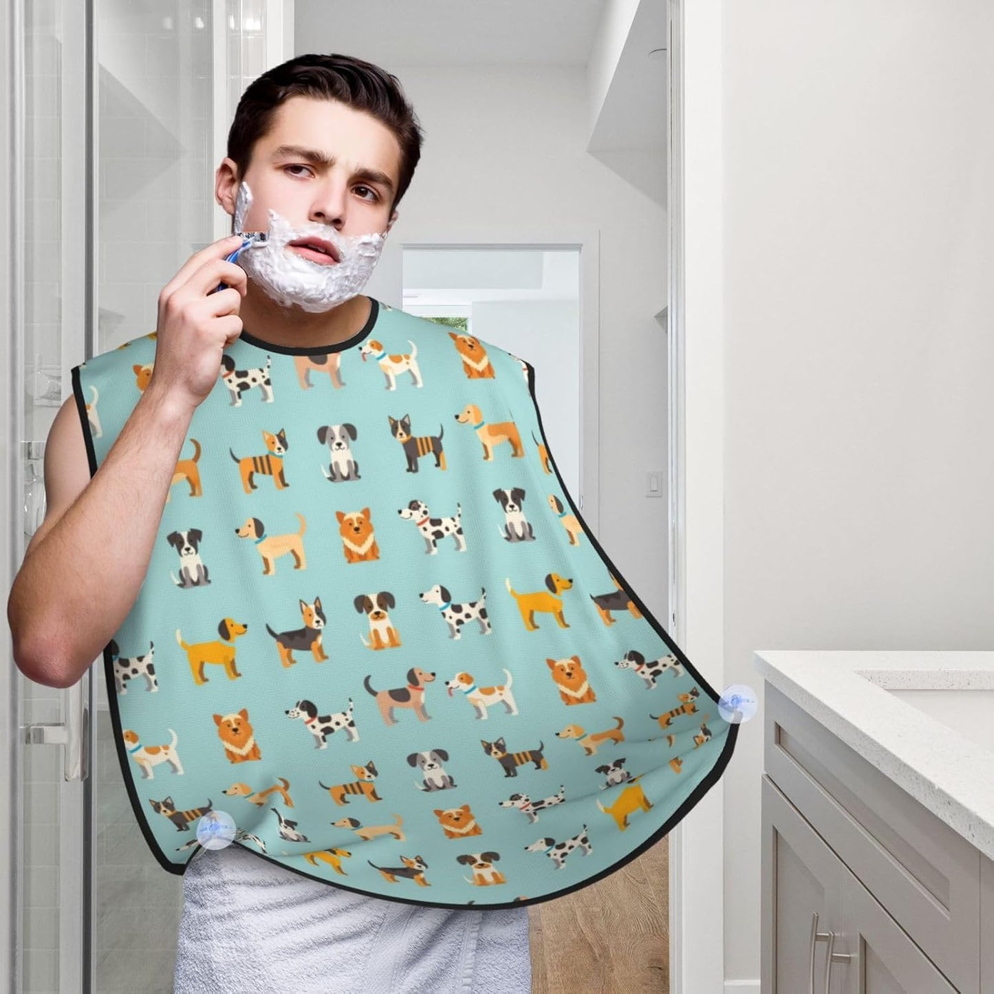 Beard Grooming Cape, Waterproof Hair Catcher for Shaving Trimming, Non-Stick Bib Apron Gifts for Dad Men, Cute Different Dogs Shave Bib