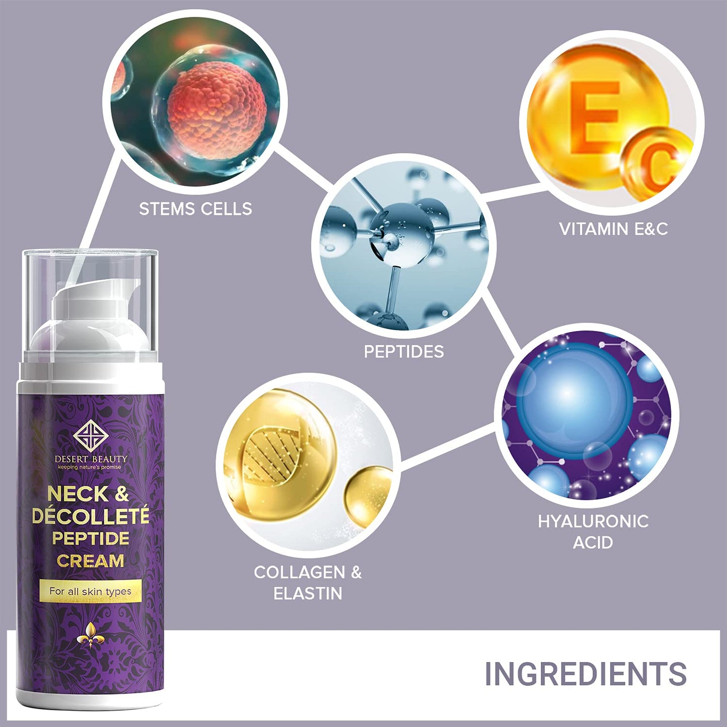 Neck and Decollete Firming Cream for Women - Neck Firming and Tightening Cream with Advanced Stem Cell, Peptides, Collagen & Hyaluronic Acid for Skin Tightening and Lifting, 3.38 fl oz