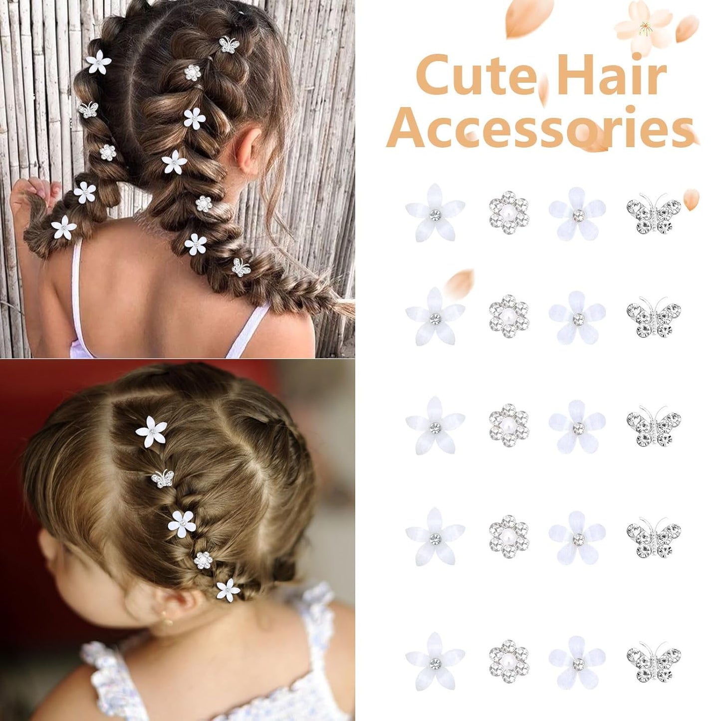 YISSION 20 Pcs Mini Flower Hair Clips Rhinestone Butterfly Hair Pins Small Decorative Hair Clips Wedding Hair Barrettes White Hair Clips Bridal Flower Girl Hair Accessories for Girls Women