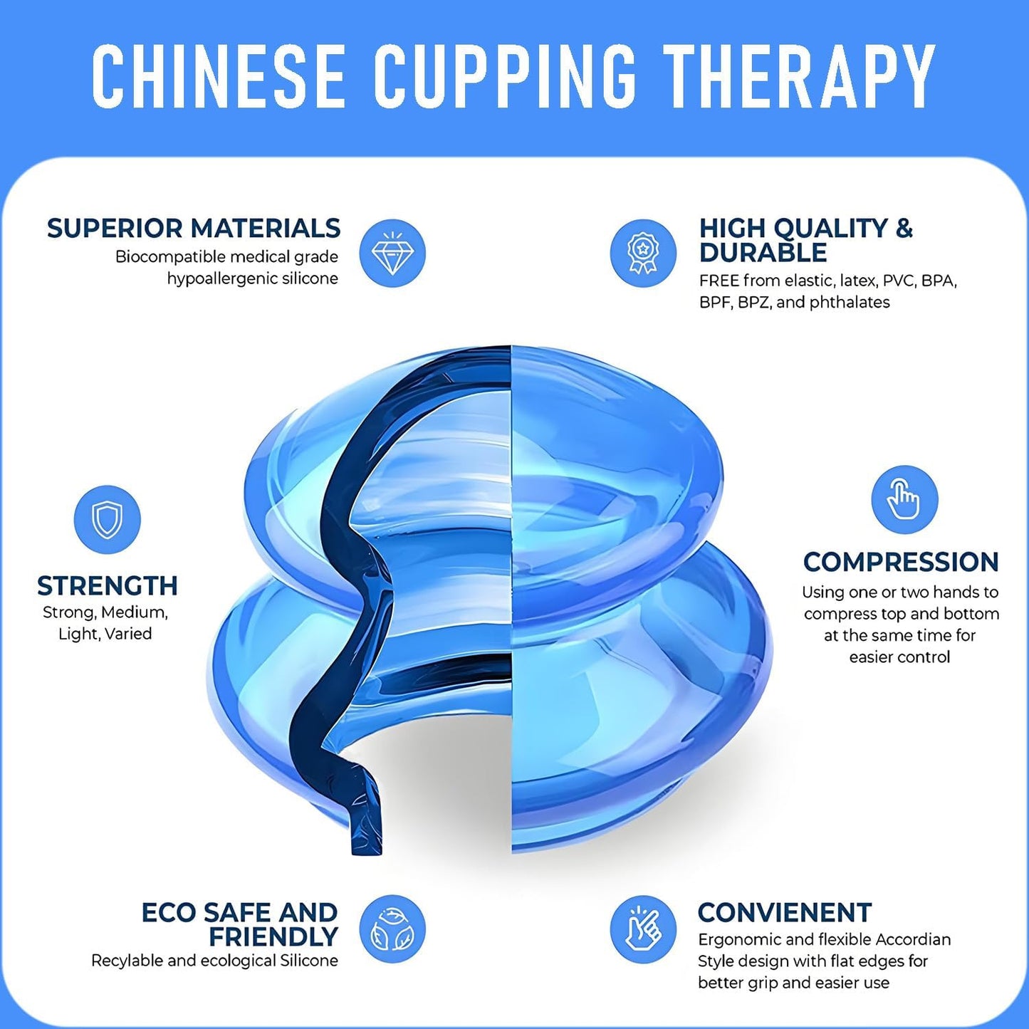 Silicone Cupping kit for Massage Therapy, Professionally Massage Cup for Body Sculpt Cup (Blue, S*2 Cups)
