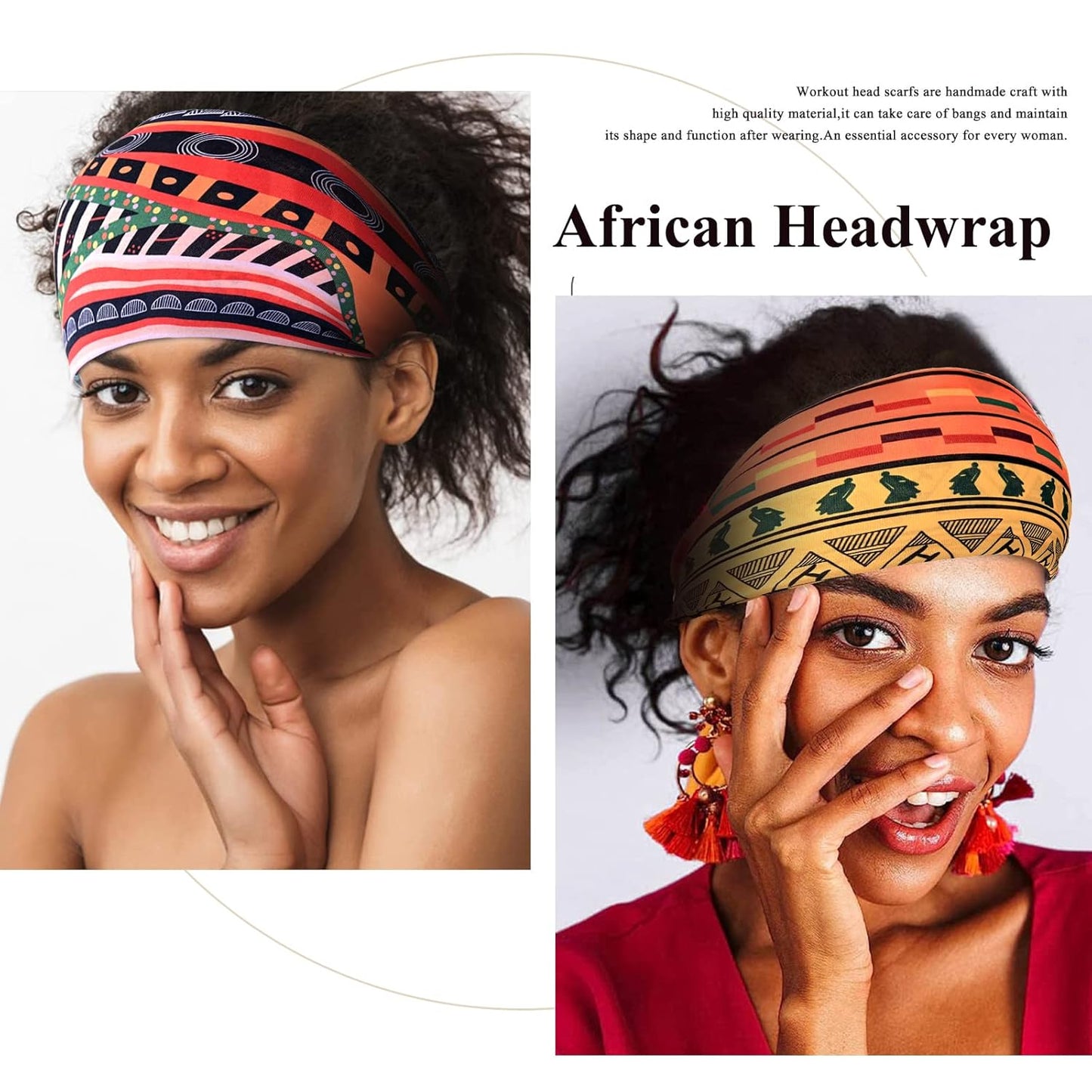 African Headbands Wide Head Wraps for Women Boho Turban Head Bands for Lady Large Sport Workout Stretchy Non-Slip Hair Bands,Pack of 8