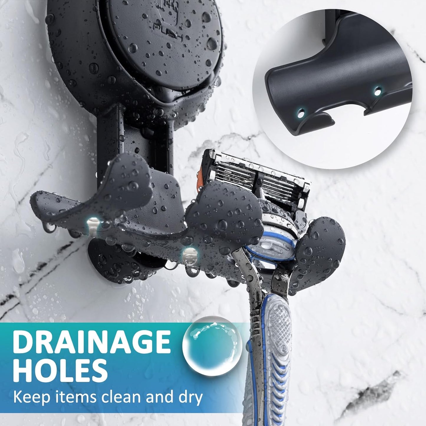 TAILI Suction Cup Razor Holder for Shower 2 Pack, Towel, Loofah, Shaver Holder for Shower Wall, Powerful Suction Cup Hooks for Inside Bathroom, Easy to Install and Reuse, Black