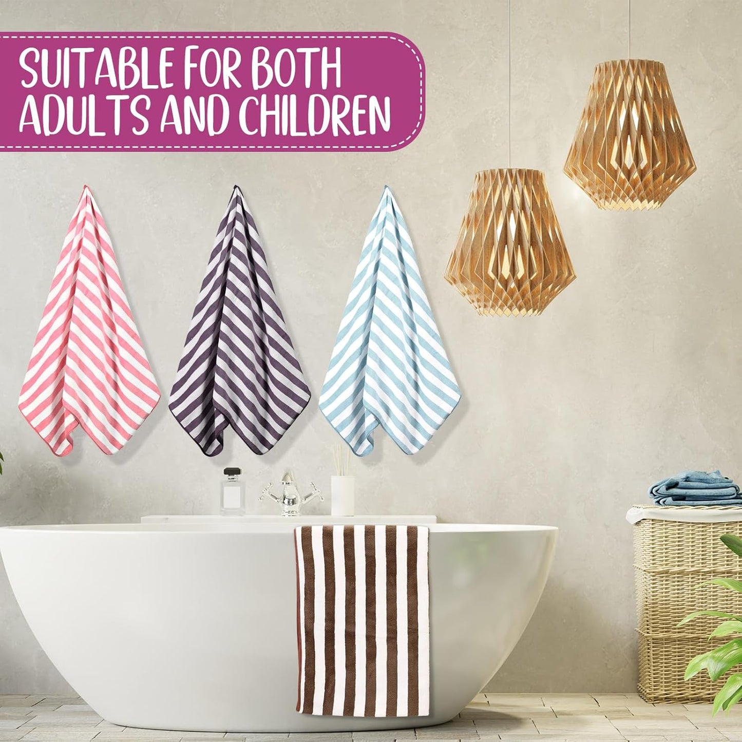 18 Pack Microfiber Bath Towels Bulk 27'' x 60'' Oversized Size Bath Towel Highly Absorbent Extra Large Soft Drying for Shower Beach Salon Winter Sport Spa Gym (Stripes,Multicolor)