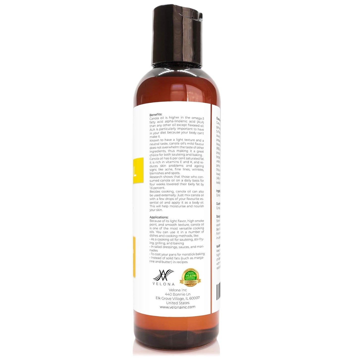 velona Canola Seed Oil 4 fl oz | 100% Pure and Natural Carrier Oil | Refined, Expeller pressed | Cooking, Dressing, Skin, Face, Body, Hair Care | Use Today - Enjoy Results