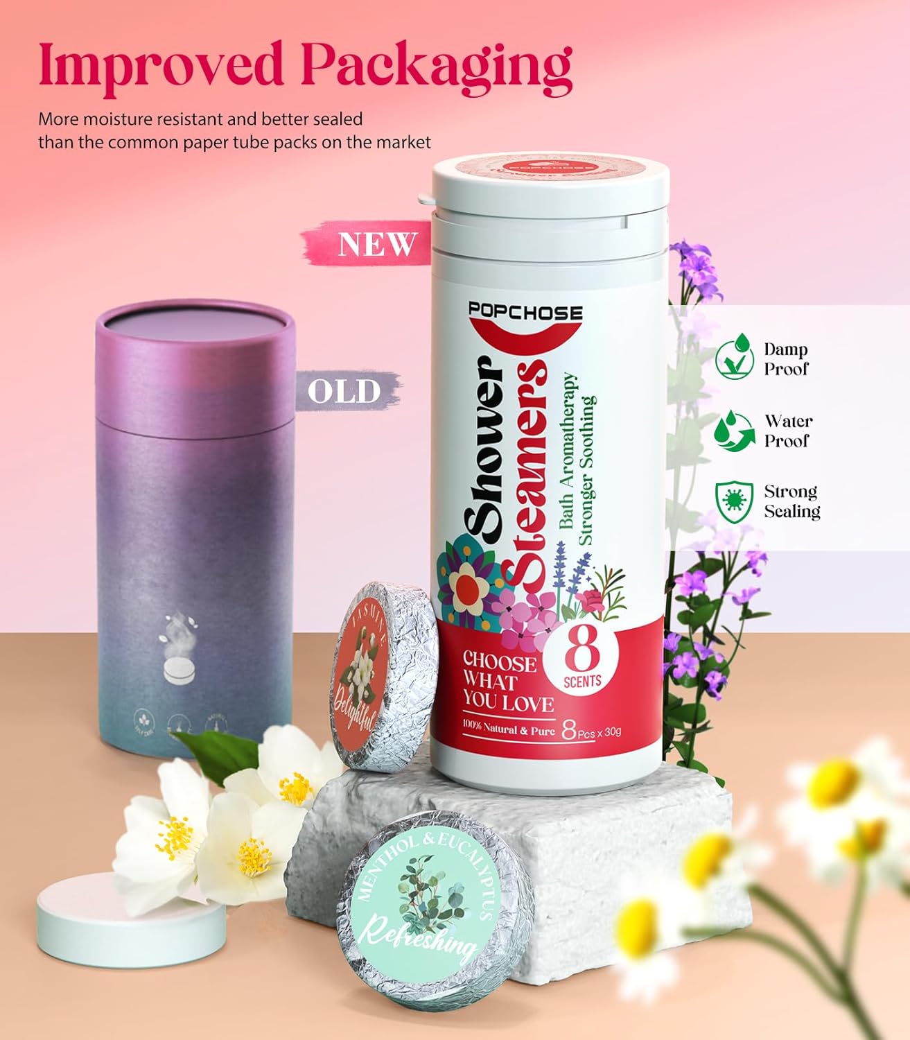 POPCHOSE Shower Steamers Aromatherapy - Self Care & Home SPA Relaxation, 8 Scents Gifts for Women, Mom, Grandma, Wife and Daughter, Birthday Gifts for Women and men, Stocking Stuffers for Teens Adults