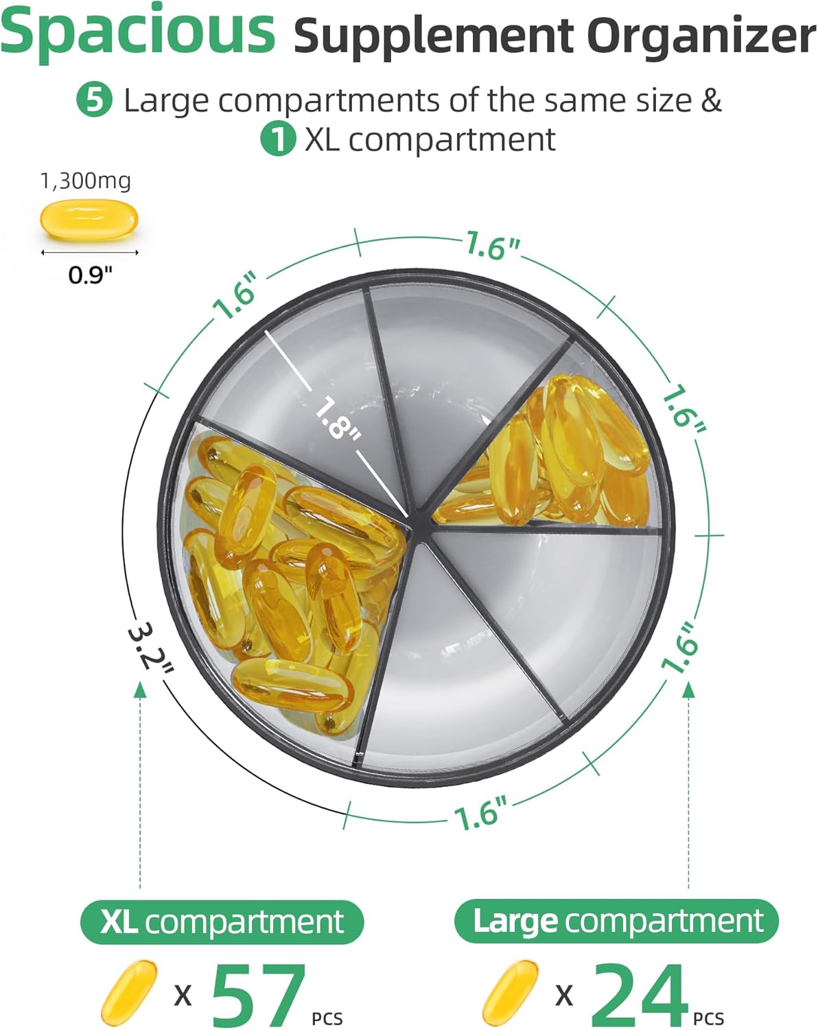 PULIV Large Supplement Organizer Bottle, Holds Plenty of 6 Various Vitamins in 1 Pill Dispenser with Anti-Mixing & Wide Openings Design, Easy to Retrieve Meds, Includes 20 Pcs Labels Royal Blue