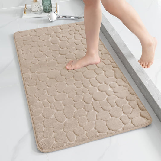 YIHOUSE Memory Foam Runner Rug, Cobblestone Bathroom Runner Rugs Super Water Absorbent Bath Mats for Bathroom Machine Washable Bath Rugs Runner for Hallway Bedroom Laundry Room(26 x 50,Khaki)
