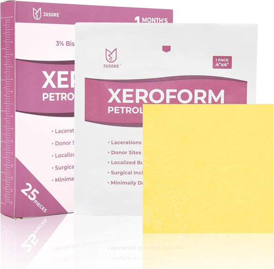 Xeroform Petrolatum Dressing 4"x4" - 25 PCS Non Stick Gauze Pads, Medical Soft Fine Mesh Gauze Patch for Wound Care, Burns, Lacerations, Skin Grafts & Surgical Incisions, 25 Individual Pack