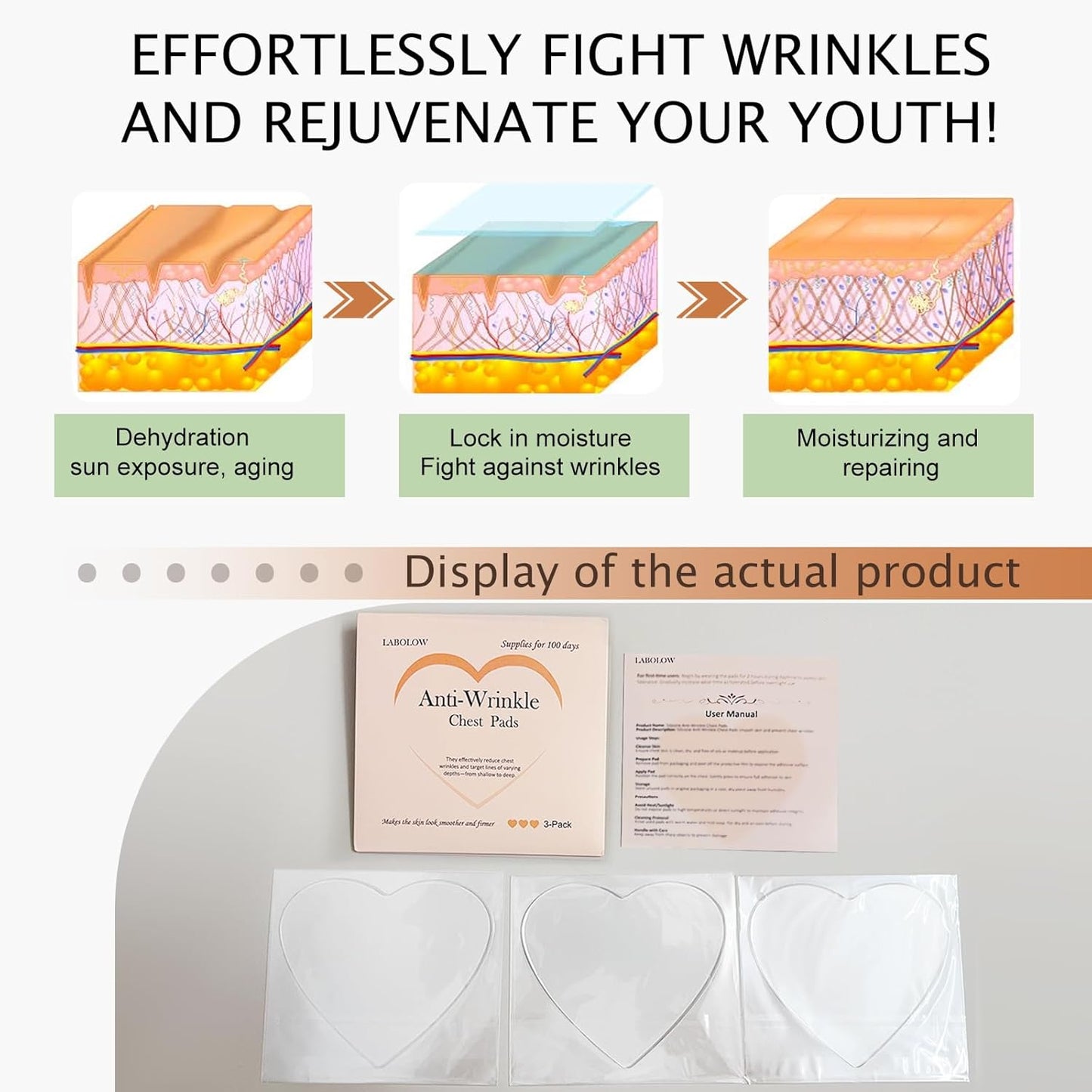 Chest Wrinkle Pads - 3-Pack Reusable Ant-Wrinkle Silicone Patches for Skin Firming,Silicone Patches Smoothing & Hydration & Skin Tightening Overnight Chest Pads (Lasts Up to 3 Months)