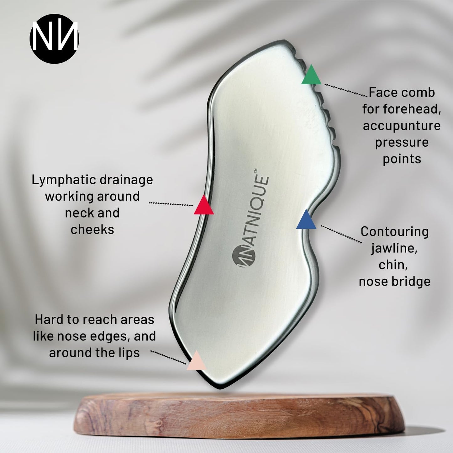 Stainless Steel Gua Sha Tool – Metal Face & Body Massage Tool for Sculpting, Puffiness, Fine Lines, Dark Circles & Cooling Relief – Board Shape with Travel Pouch