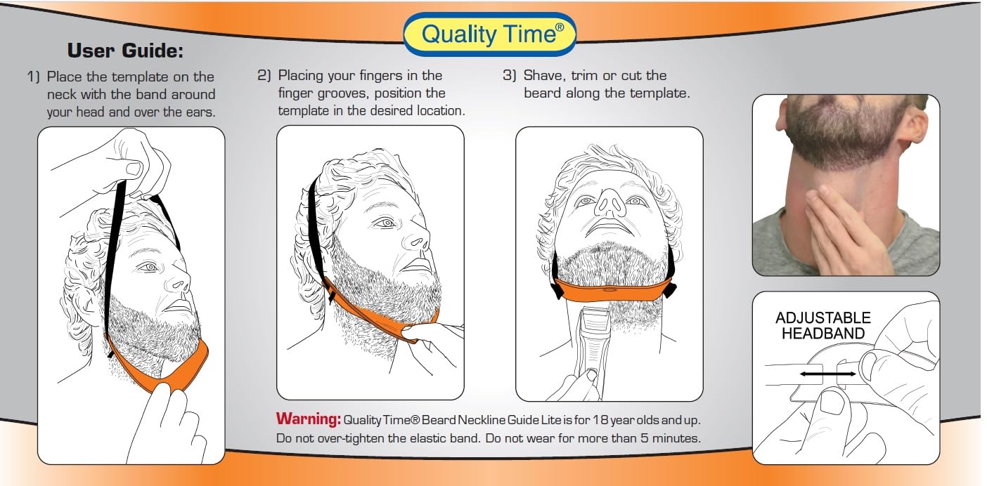 Quality Time Beard Neckline Guide Lite: Hands-Free, Flexible, Adjustable, Beard Template, Do-it-yourself Neck Haircut Tool, Beard Lineup Shaping Guard/Stencil, Patented.