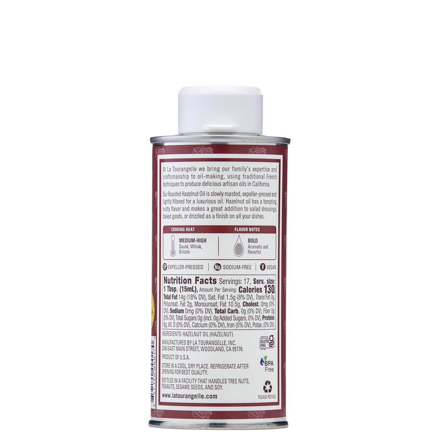 La Tourangelle, Roasted Hazelnut Oil, High-Oleic Oil Great for Baking, Stir-Frying, and Vinaigrettes, 8.45 fl oz