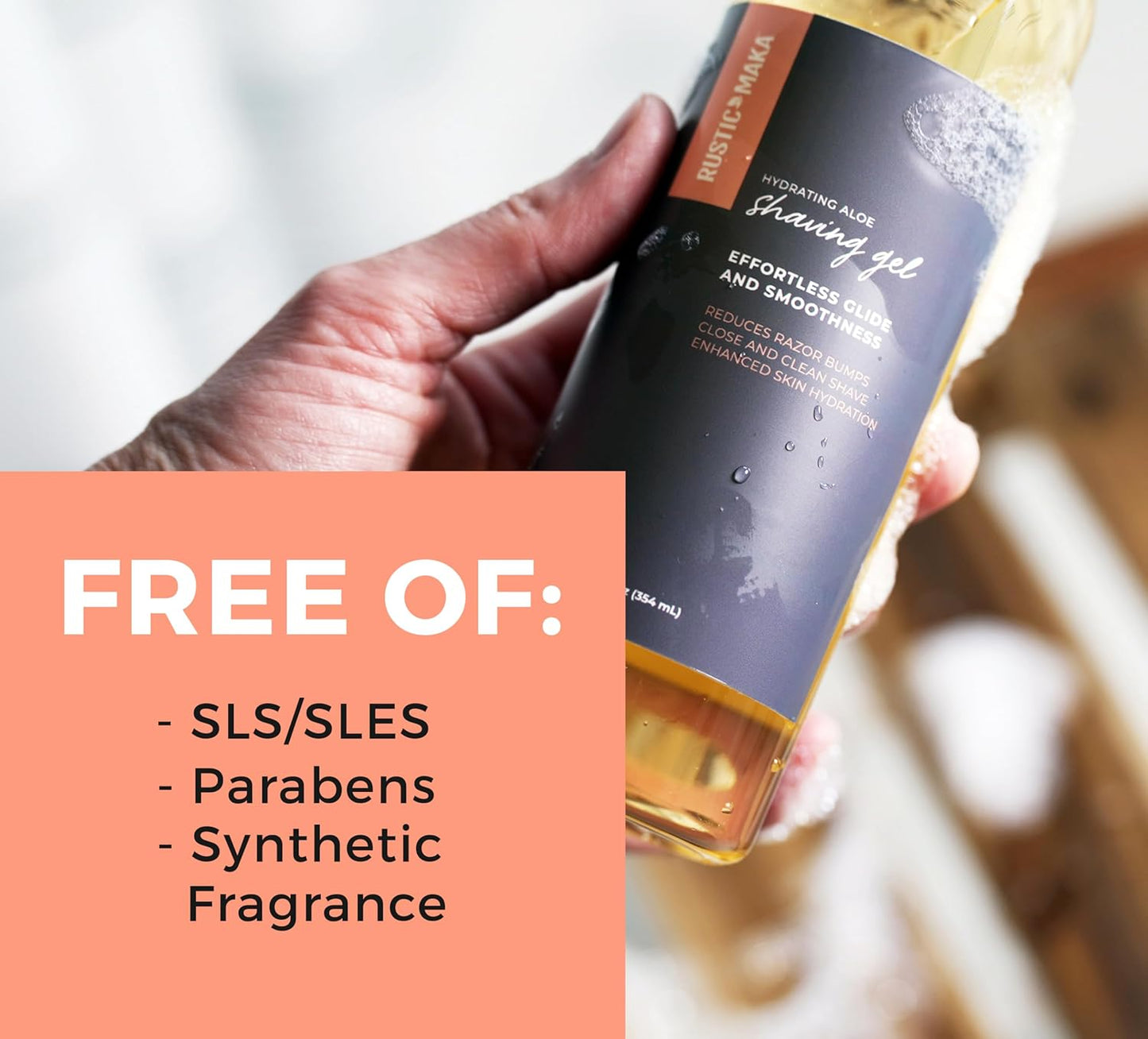 Rustic MAKA Shaving Gel for Women, Organic Aloe & Oils, Extra Sensitive Formula, Smooth Skin, Gel-to-Lather, Paraben-Free, Close and Clean Shave, Effortless Glide