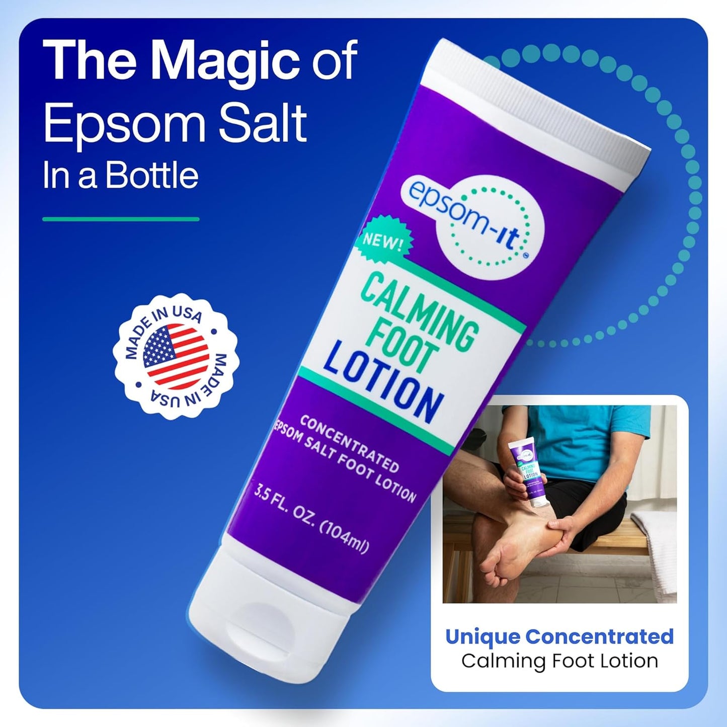 EPSOM-IT Calming Foot Lotion - Topical Magnesium Cream for Tired Feet & Ankles, Epsom Salt Magnesium Sulfate Rub, Soften Tough Skin & Cracked Heels, Stiffness in Legs, Knees and Feet, 3.5oz, 3-Pack